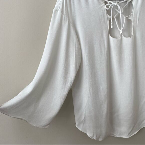 FRAME-MIRRORED Lace Up Off White Blouse (Size:Small) - Picture 6 of 9
